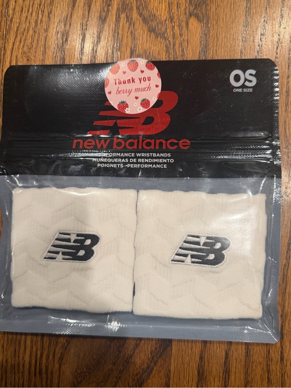 New Balance White Athletic Wristbands with Navy Logo - One Size